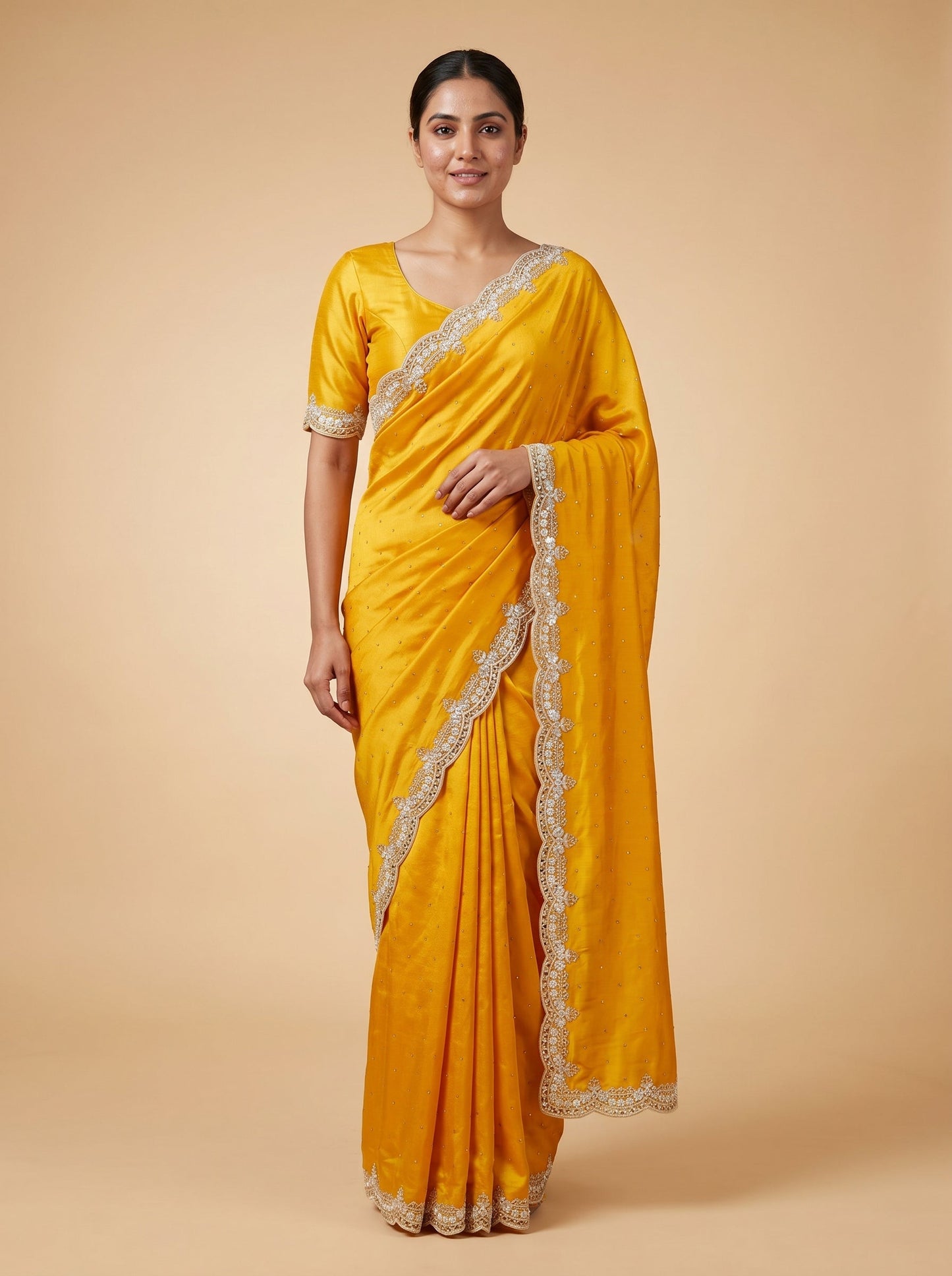 Saffron Mustard Embroidered Saree