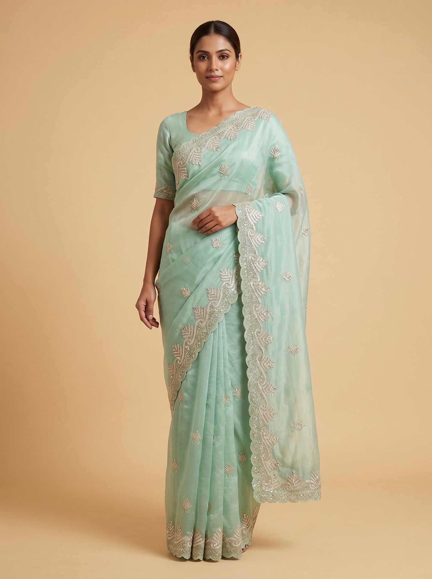 Sage Green Calm Embroidery Saree