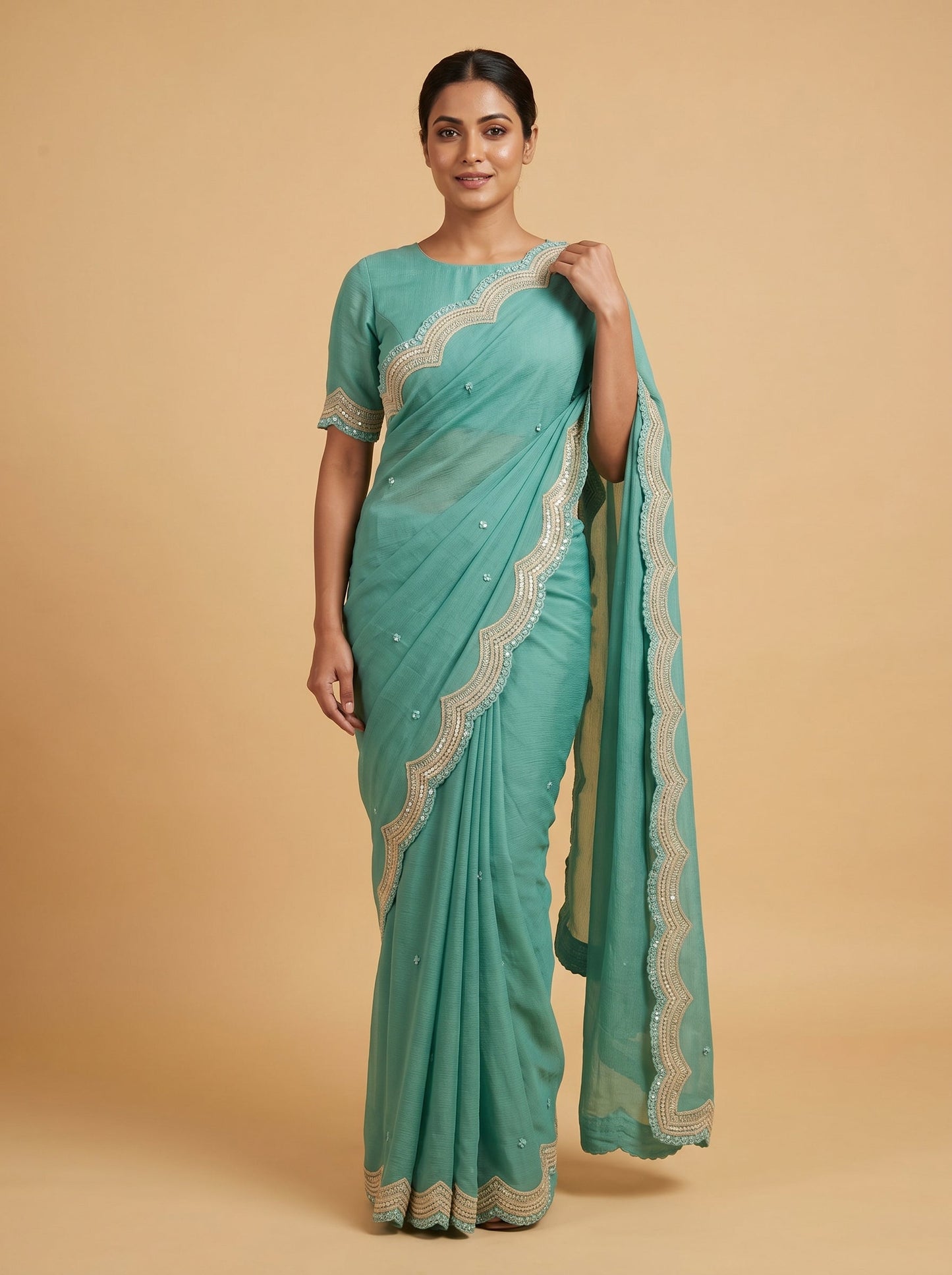 Sage Green Elegant Embroidered Saree