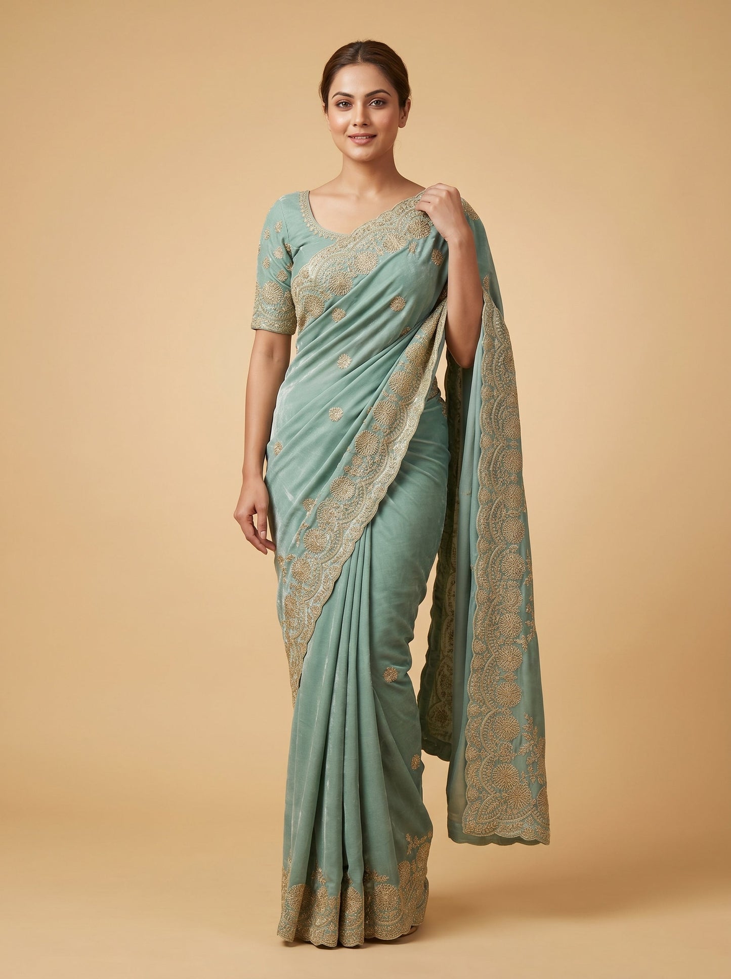 Sage Green Soft Hue Embroidered Saree