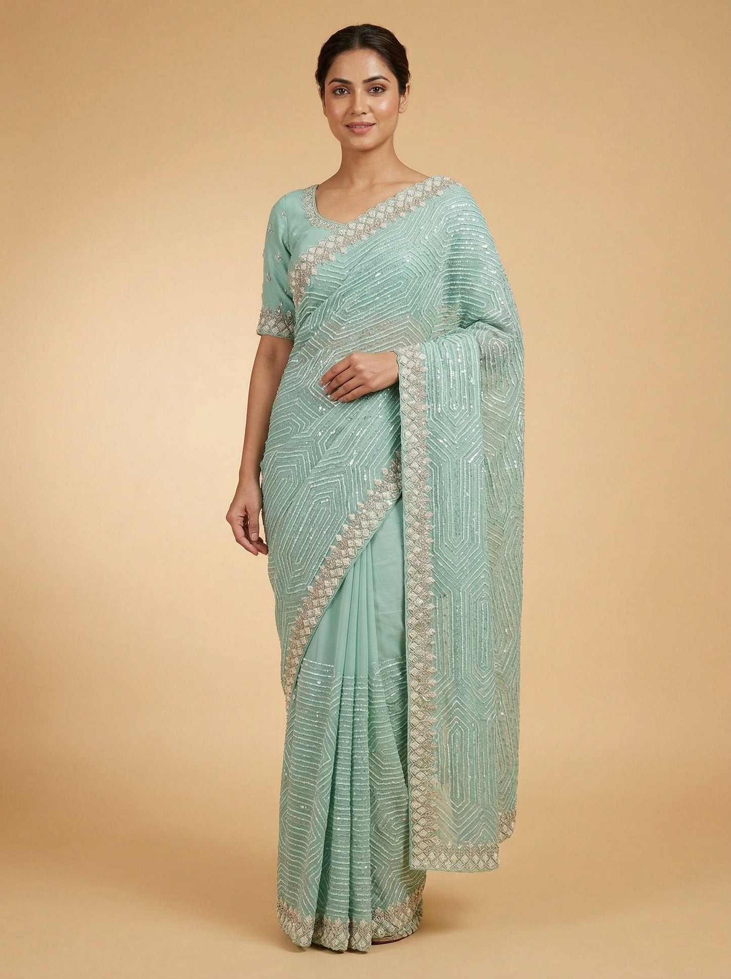 Sapphire Cobalt Blue Embroidered Saree