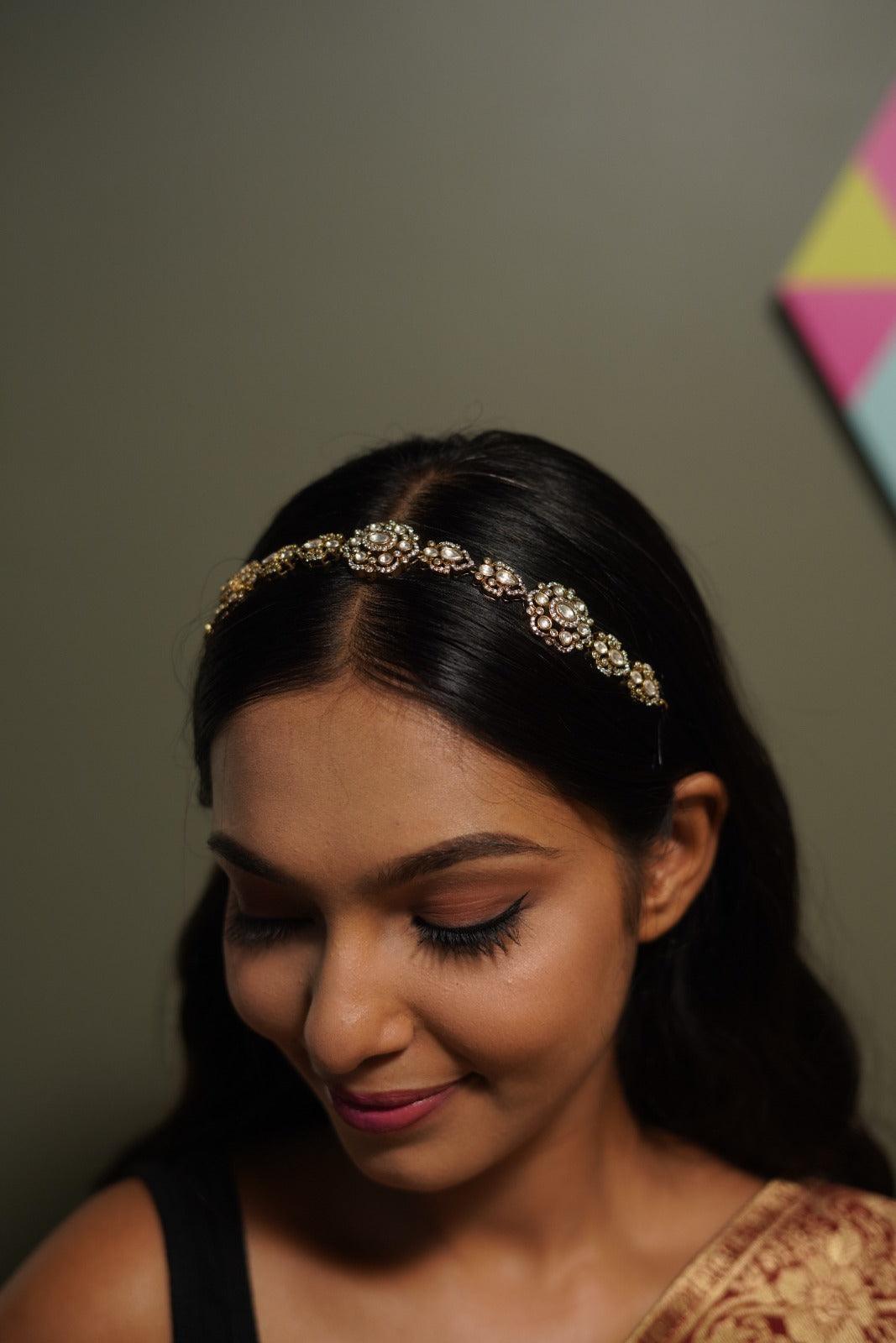 Sasha Antique Gold Polki HairBand | Victorian Collection