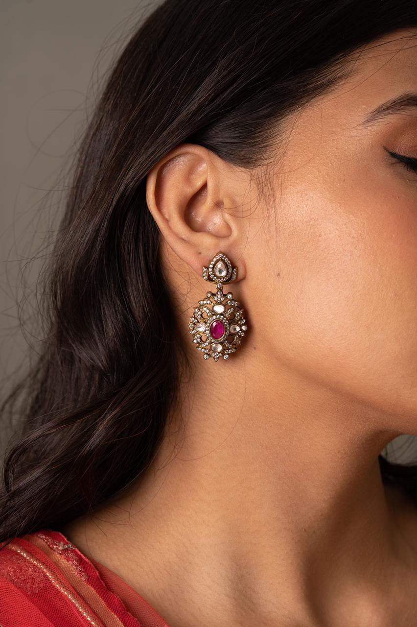 Sasha Victorian Mid Sized Polki Dangler Earring
