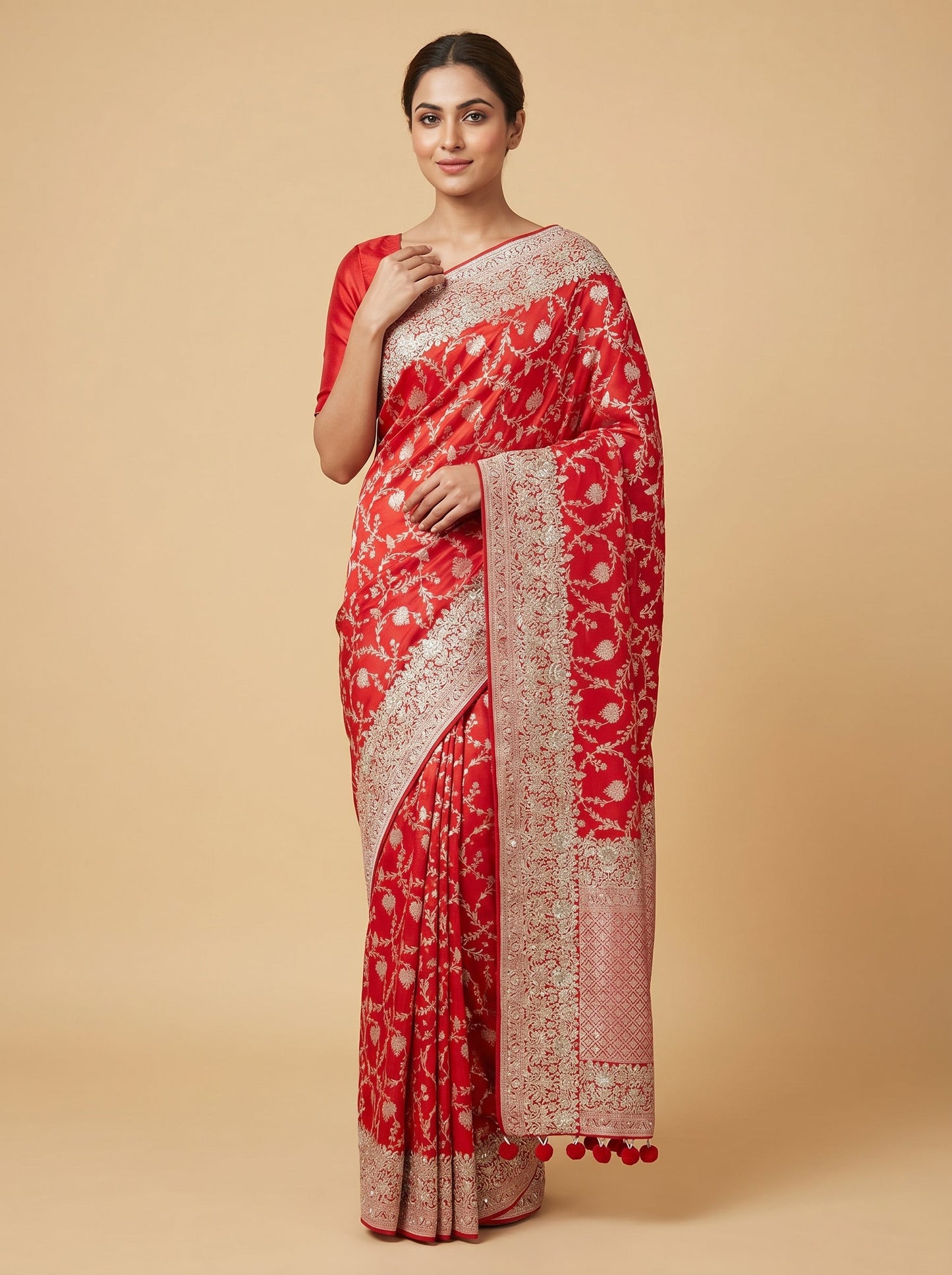 Scarlet Craft Red Embroidered Saree