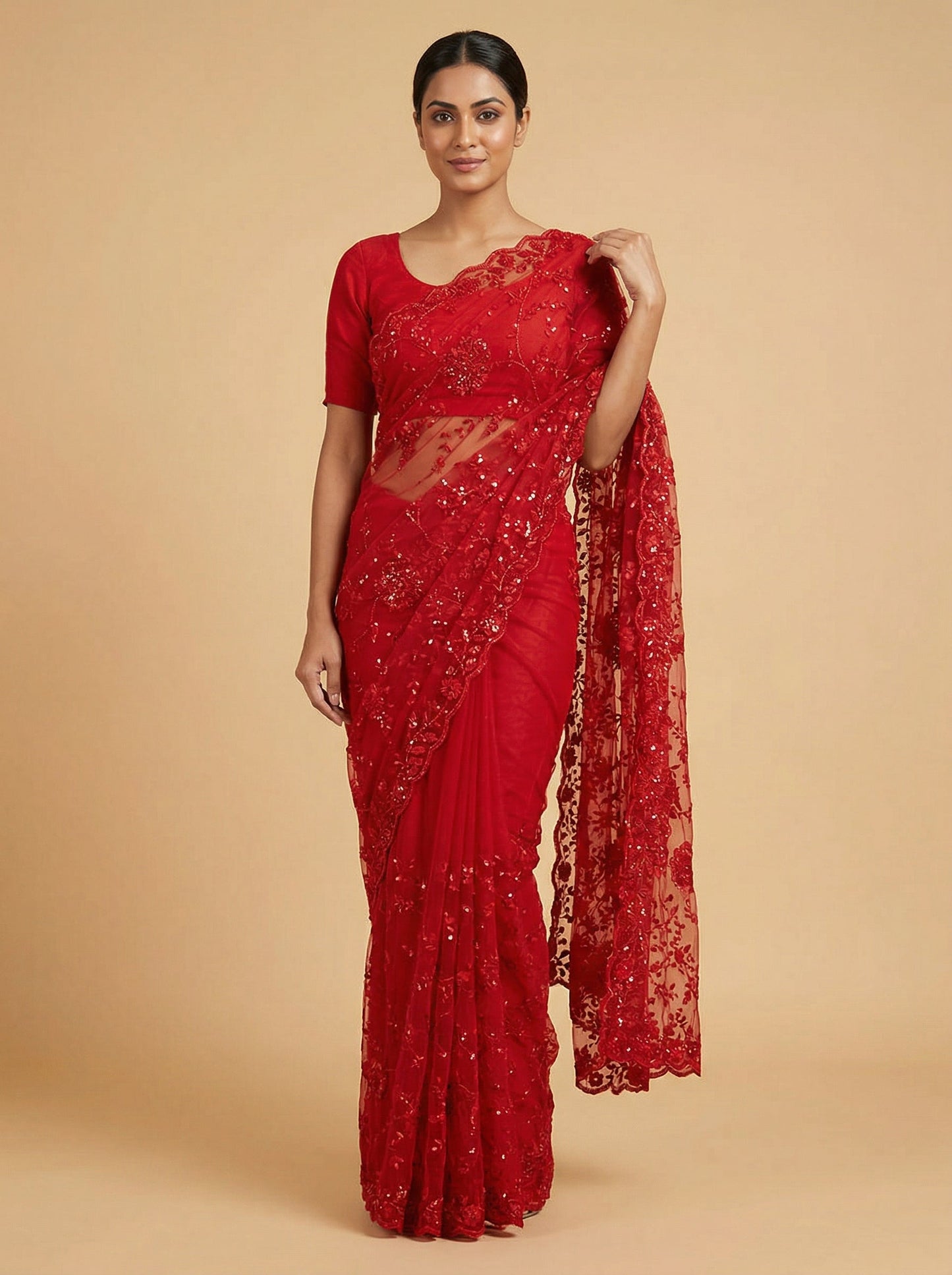 Scarlet Festive Red Embroidered Saree