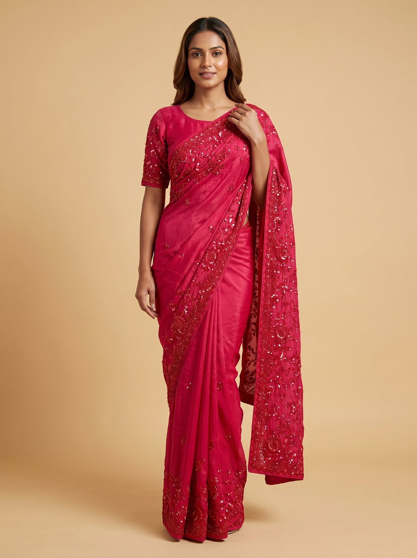 Scarlet Red Glow Saree