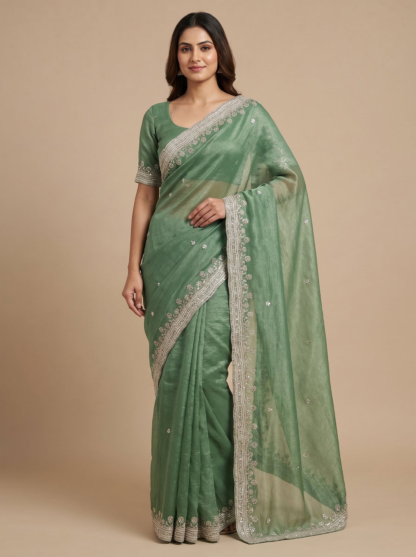 Sea Green Breezy Charm Embroidered Saree