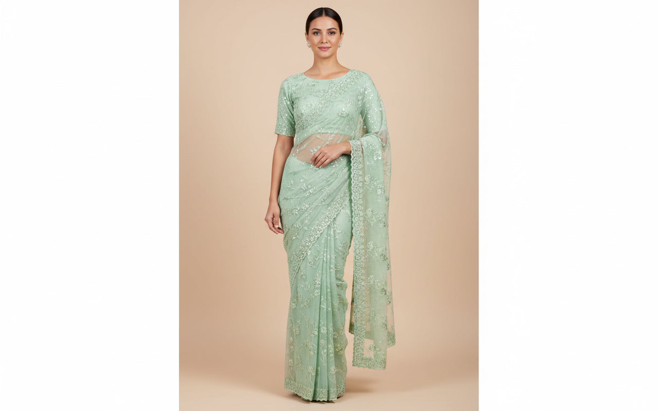 Sea Green Serene Embroidered Saree