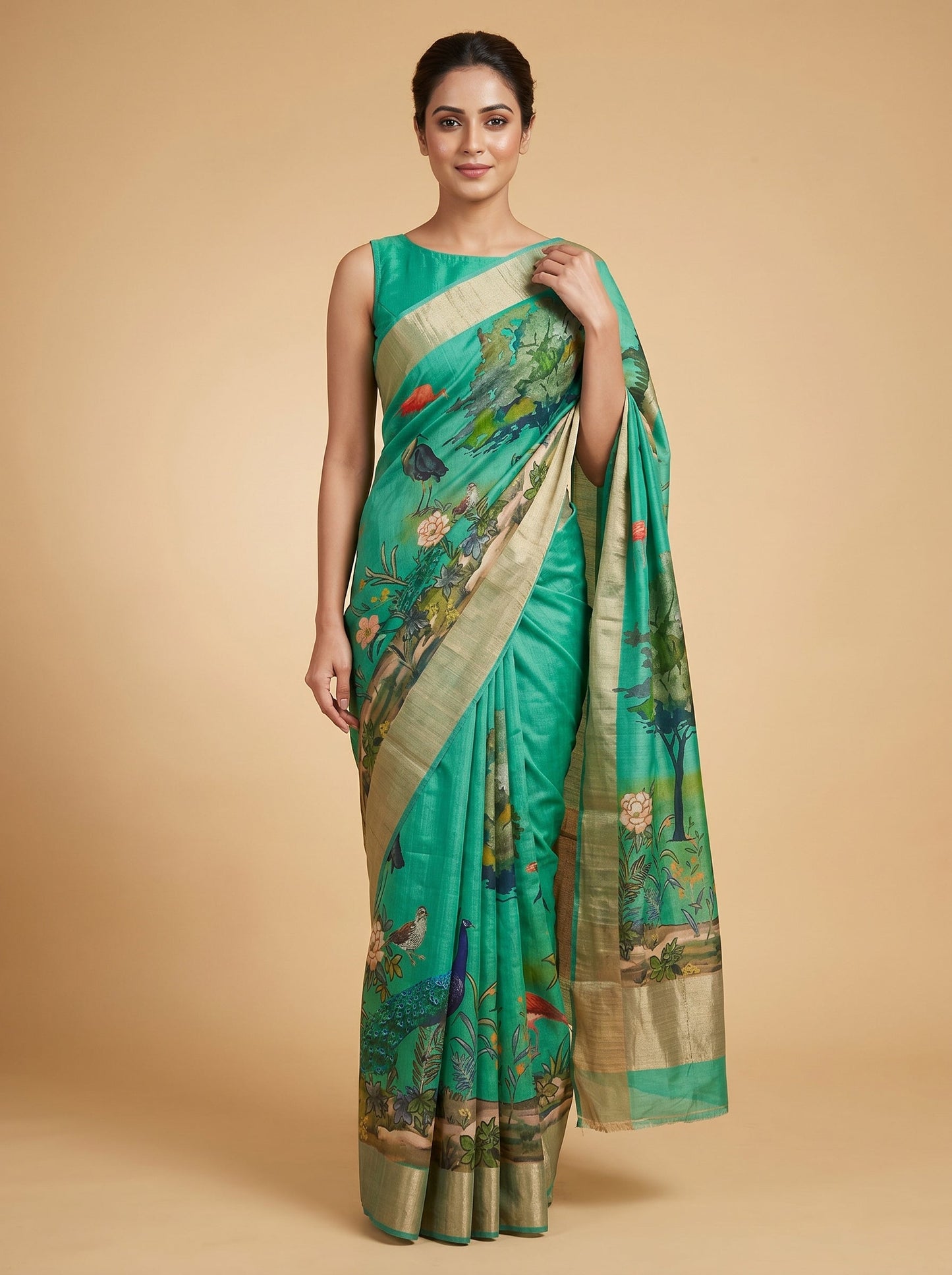 Sea Green Calm Printed Saree
