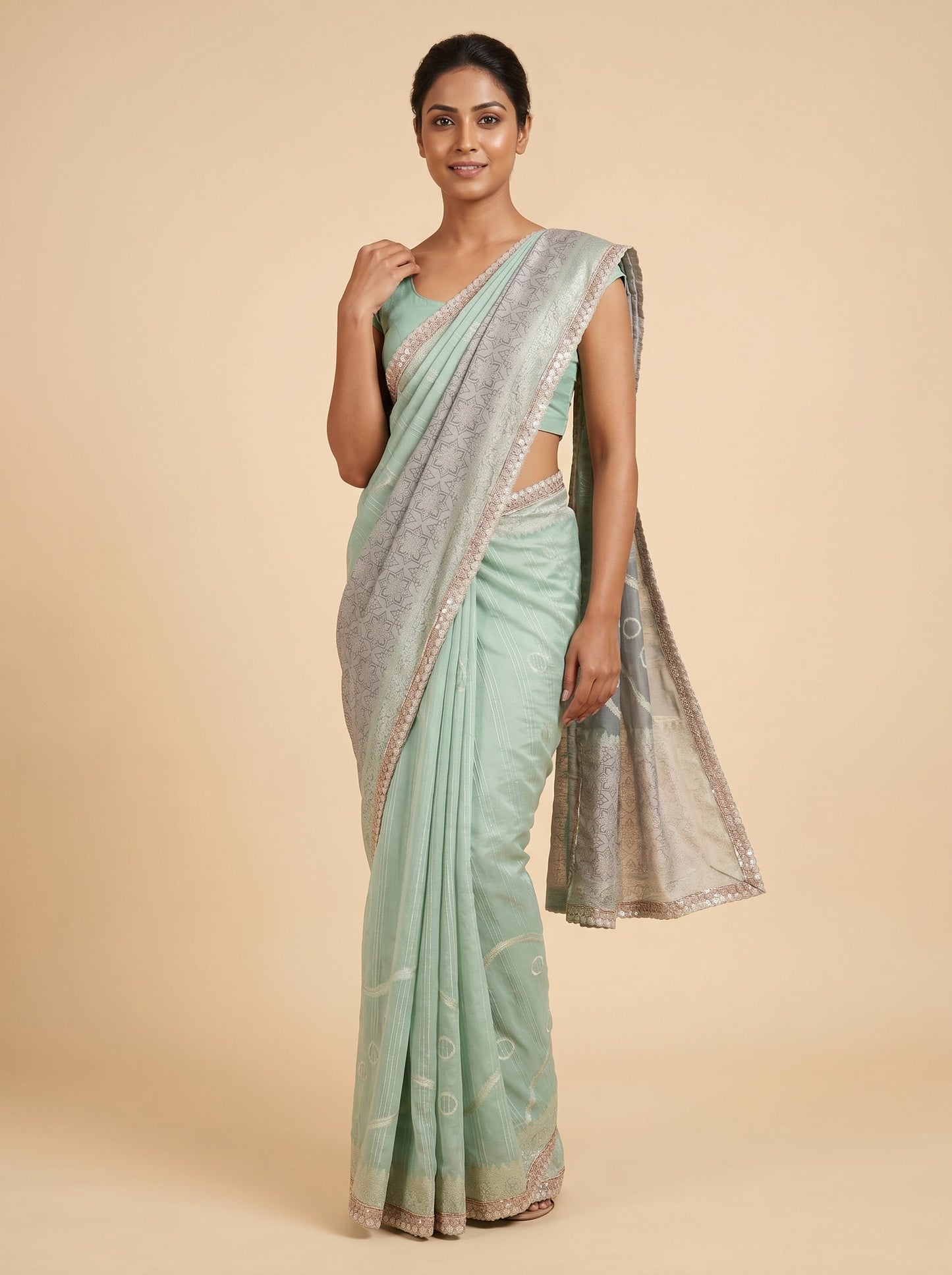 Sea Green Graceful Embroidered Saree