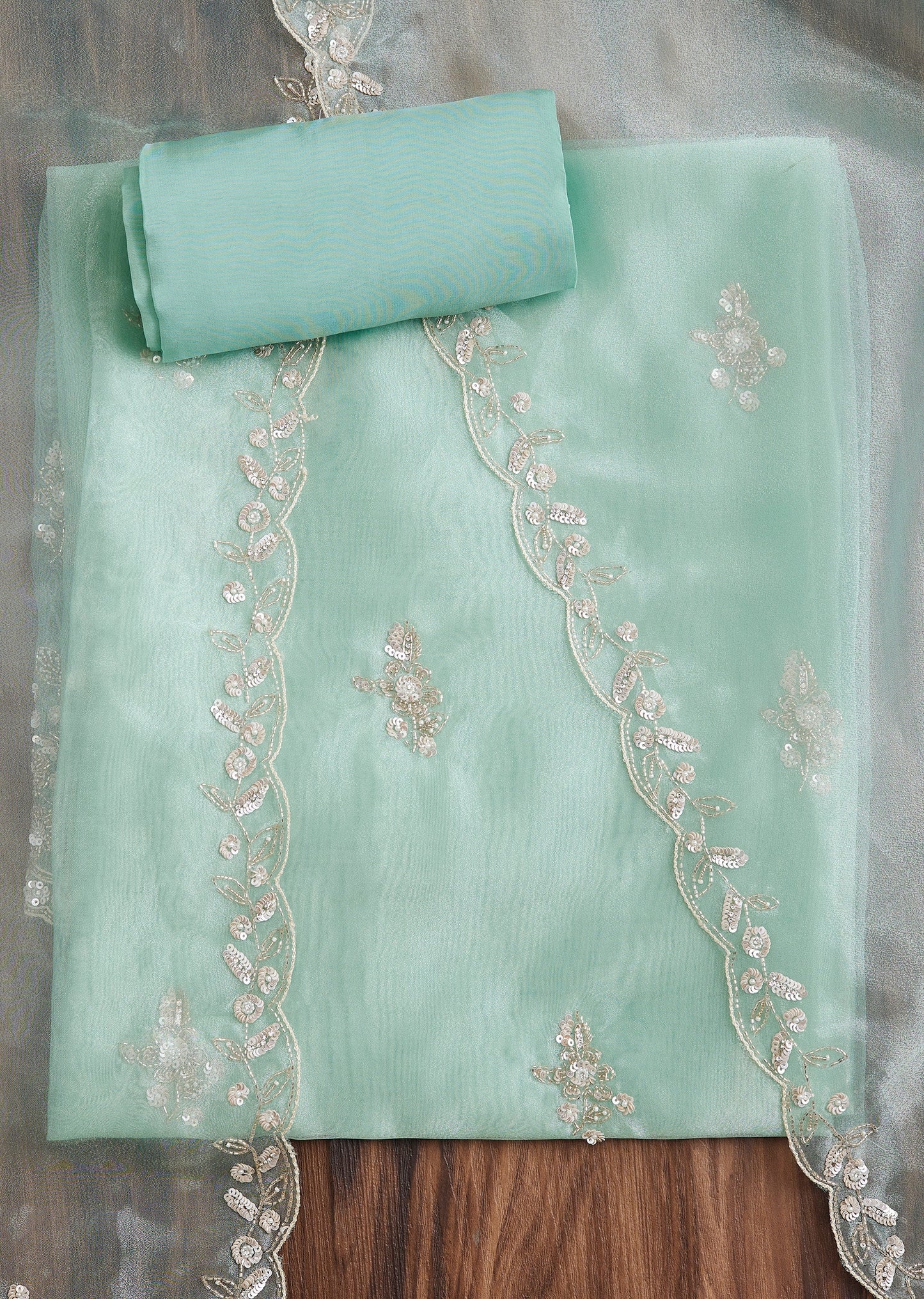 Sea Green Organza Festive Suit Set