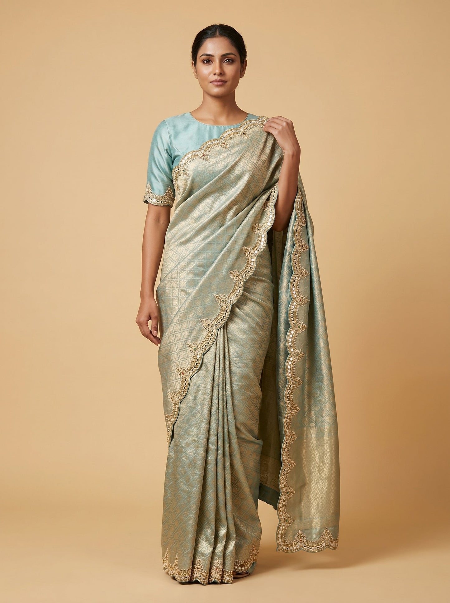 Sea Green Tide Embroidery Saree