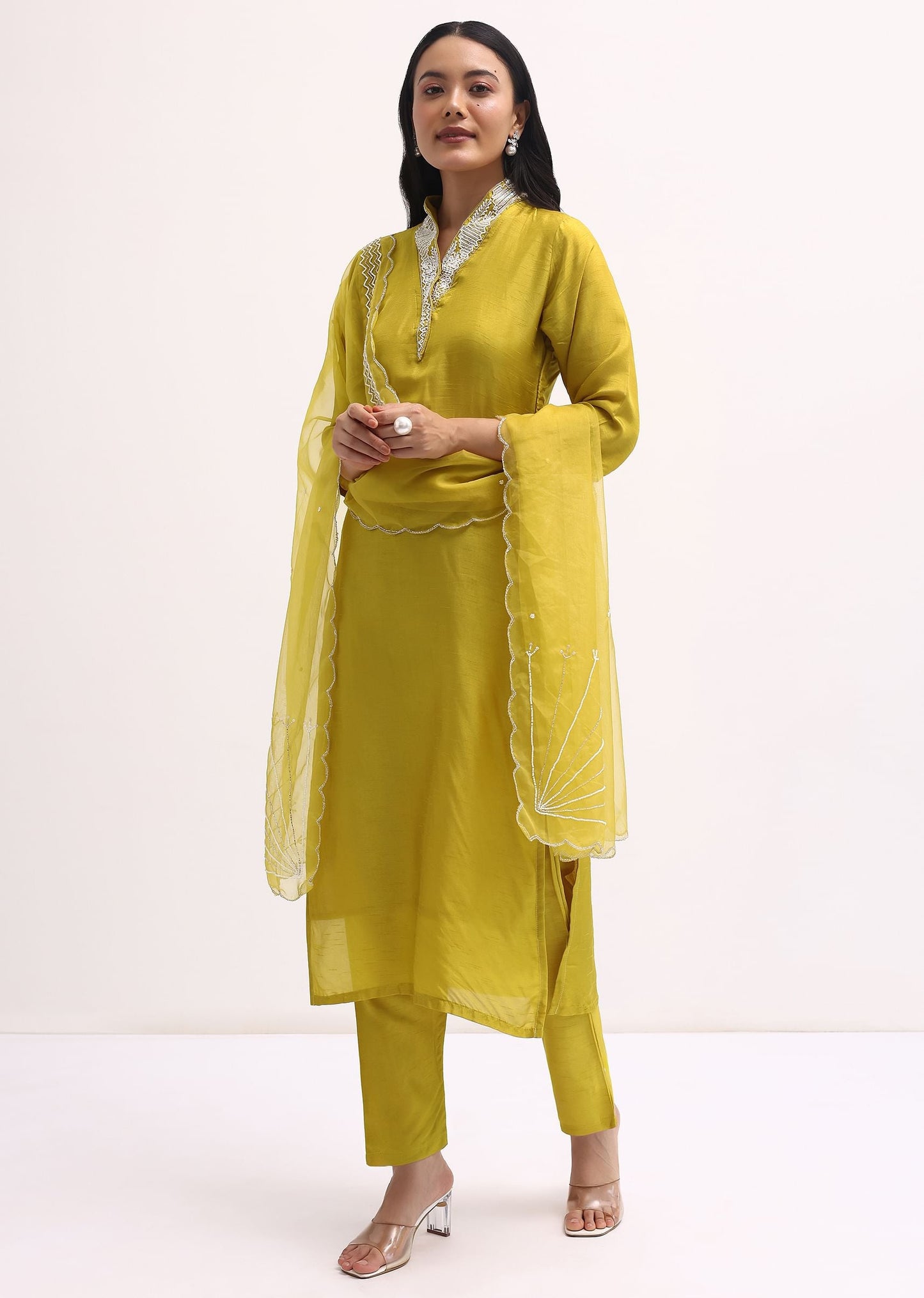 Yellow Embroidered Kurta Set With Dupatta