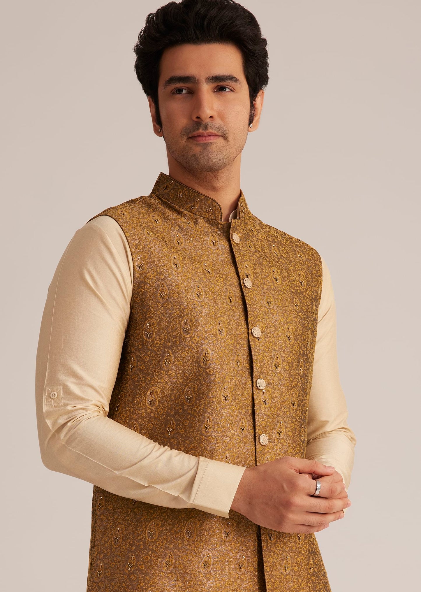 Rusty Red Nehru Jacket With Kurta Pant Set