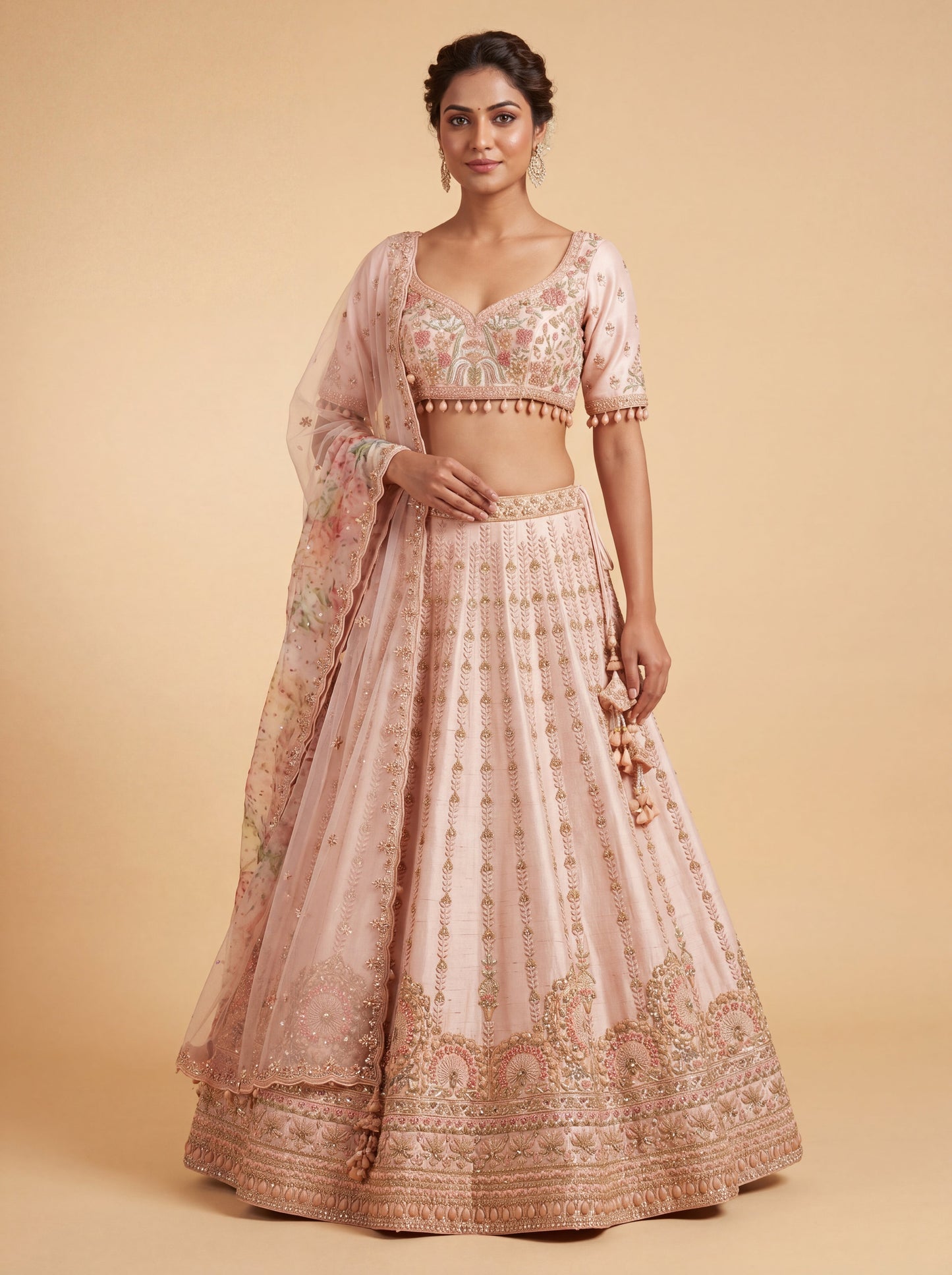 Pink Pheras Bridal Lehenga With AllOver Embellishment Soft Volume