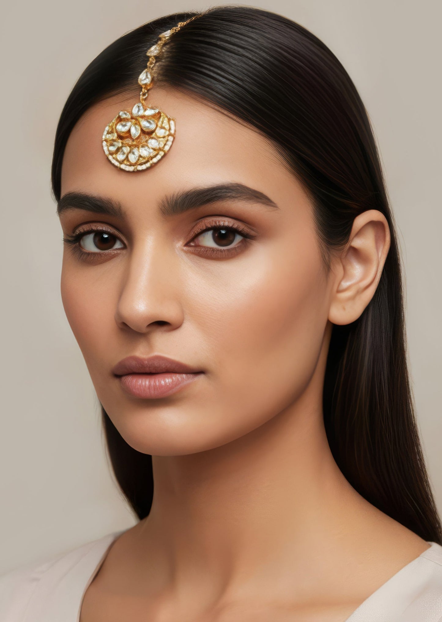 Gold White Maangtikka With Graceful Detail
