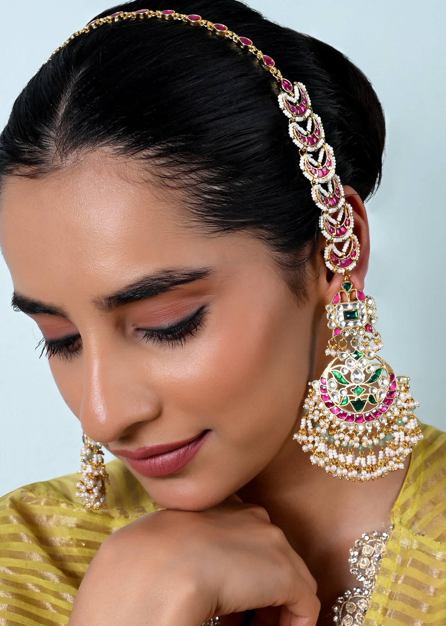 Multicolour Kundan Chandbali Earrings