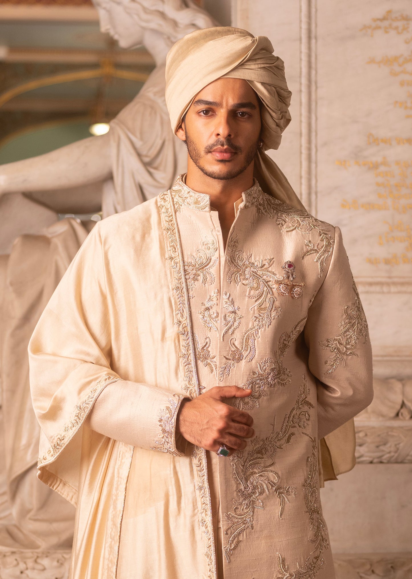 Ishaan Khatter In Our Gold Wedding Sherwani Set With Zardosi Work