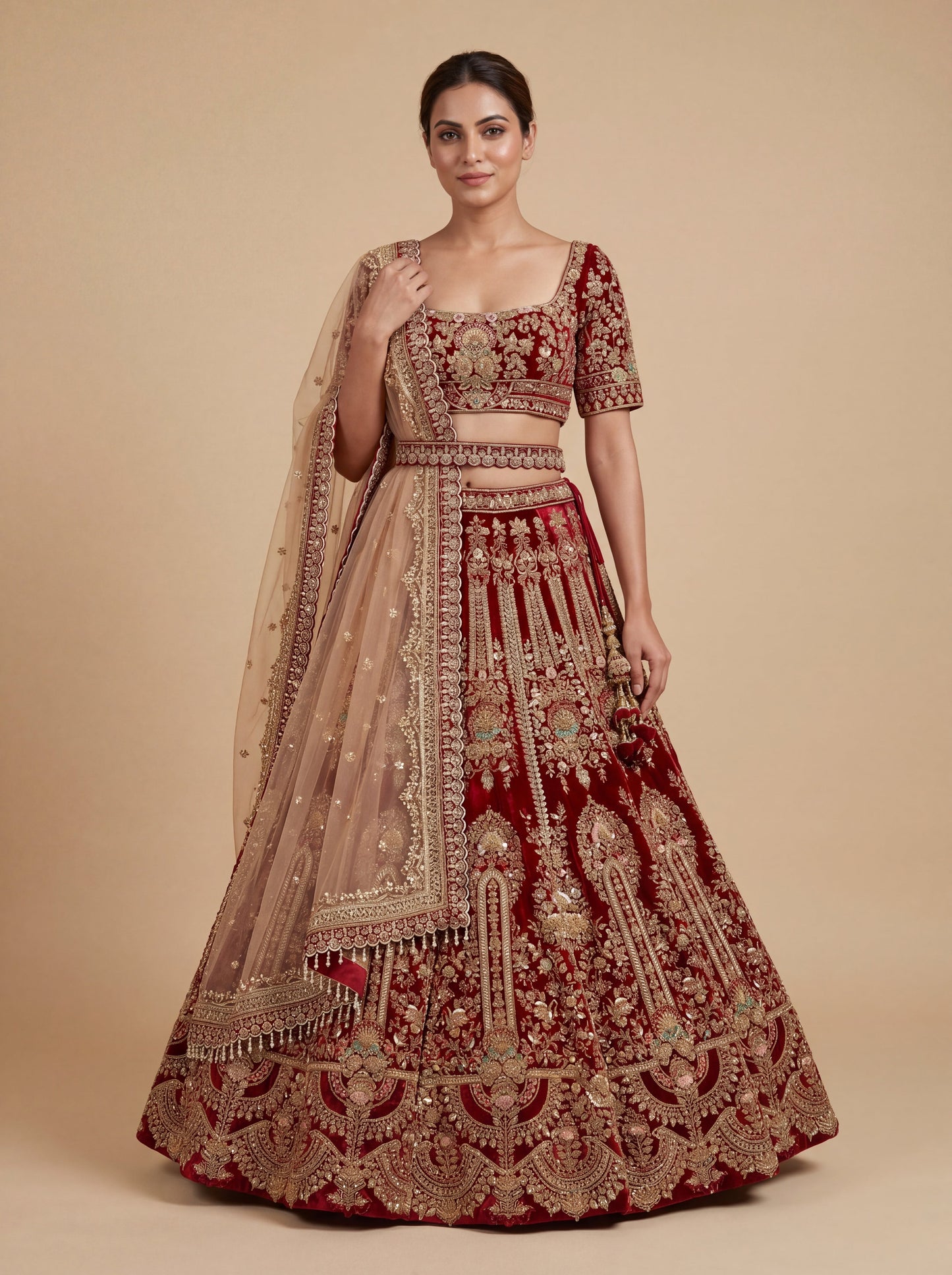 Rani Pheras Bridal Lehenga With Intricate Threadwork Flared Silhouette