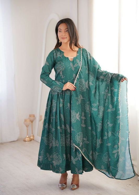 Teeya Creation New Trendy Stylish Elegant Teal Floral Print Cotton Anarkali Suit for Women