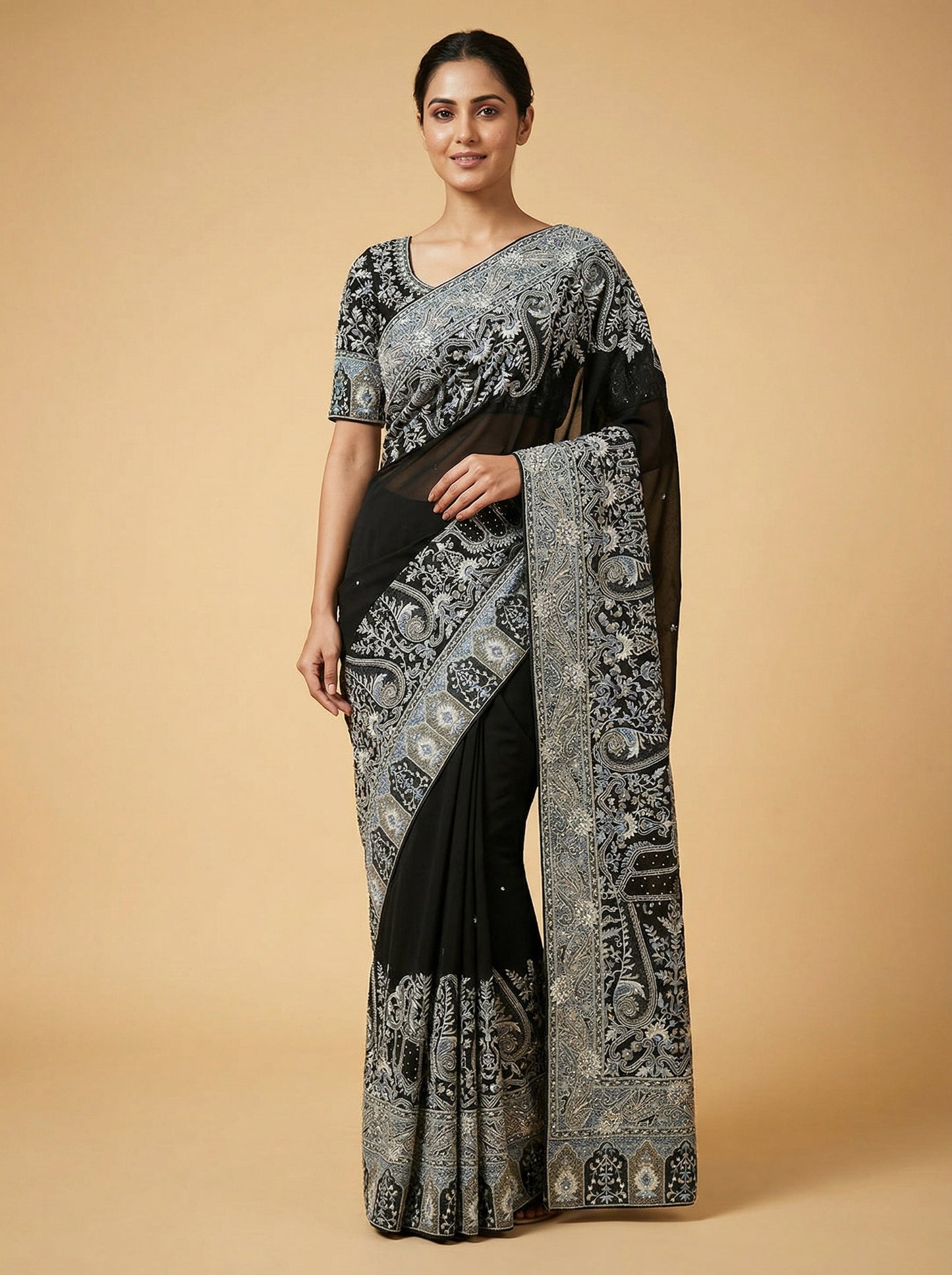 Shadow Black Embroidered Saree