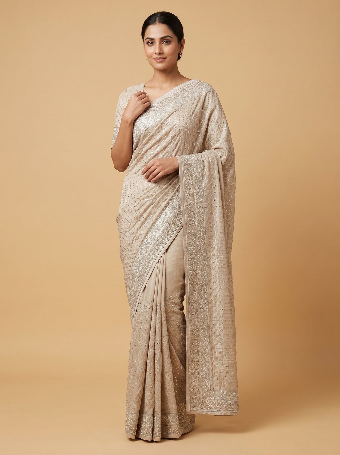 Silver Crystal Glow Embroidered Saree
