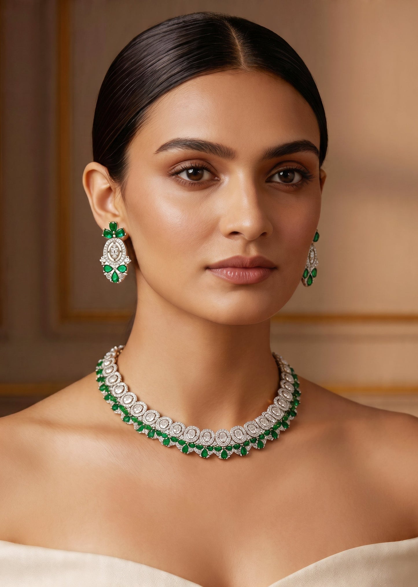 Silver Kundan Zirconia Necklace Set
