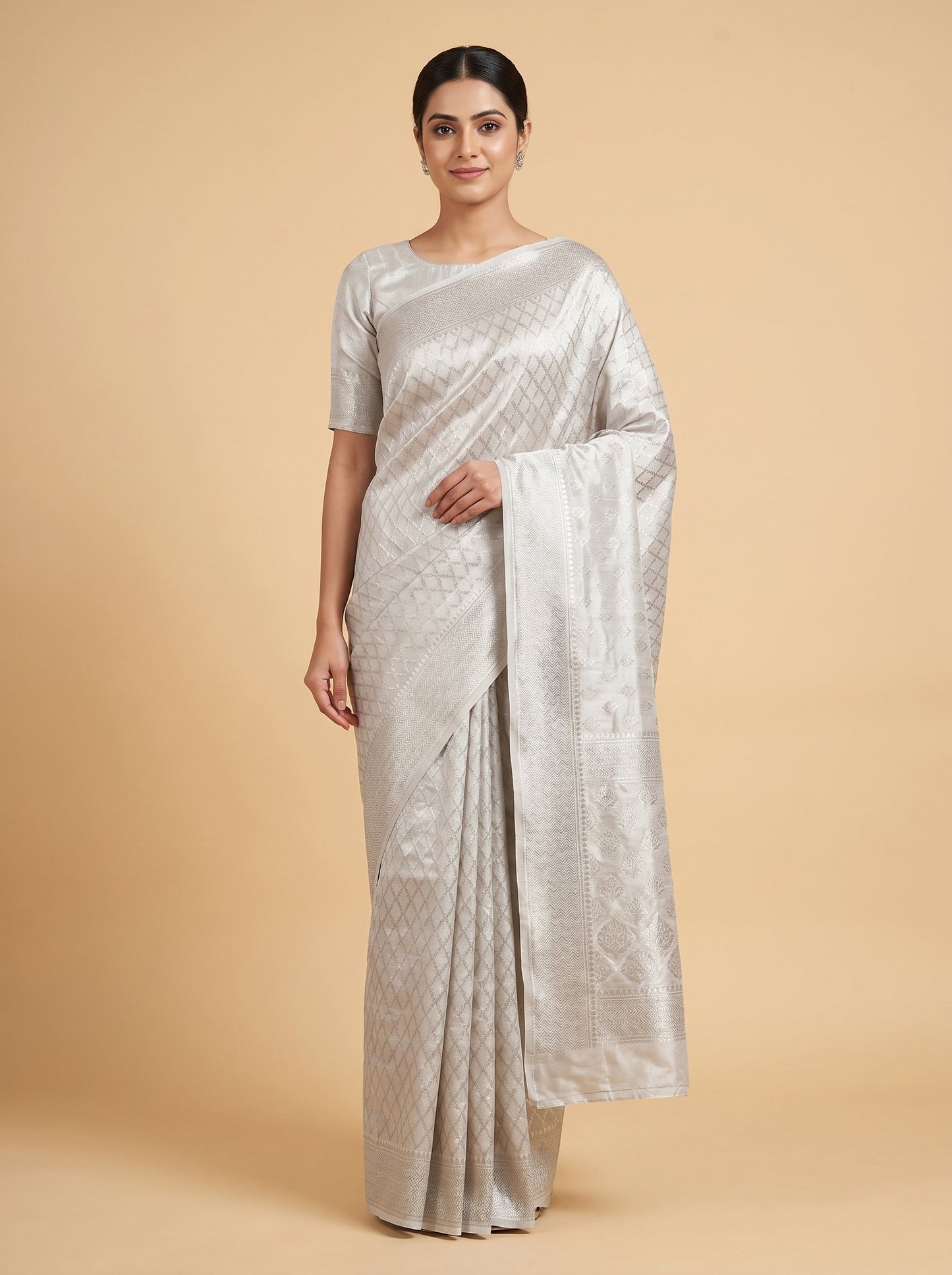 Silver Sheenlit Handloom Saree