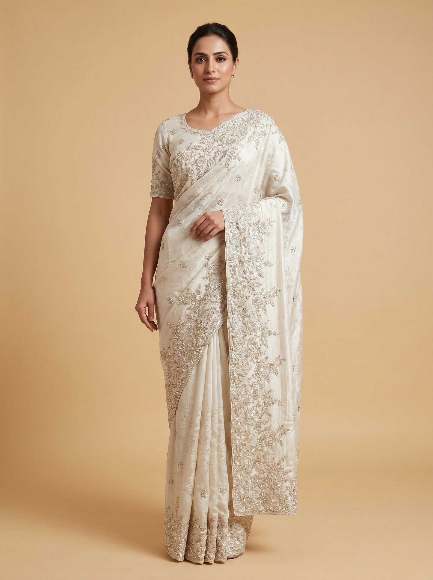 Silver Mist Embroidered Saree