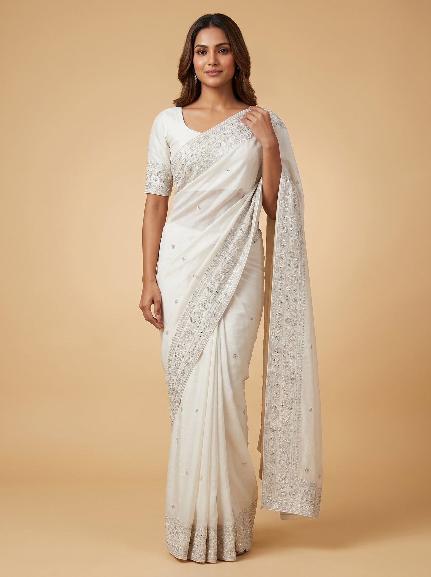 Silver Moonlit Shine Embroidered Saree