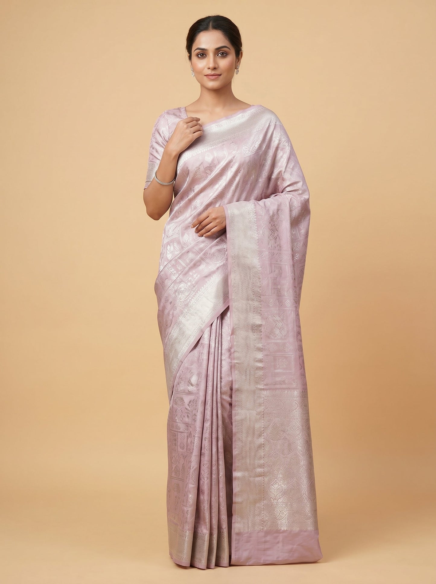 Silver Polished Embroidered Saree