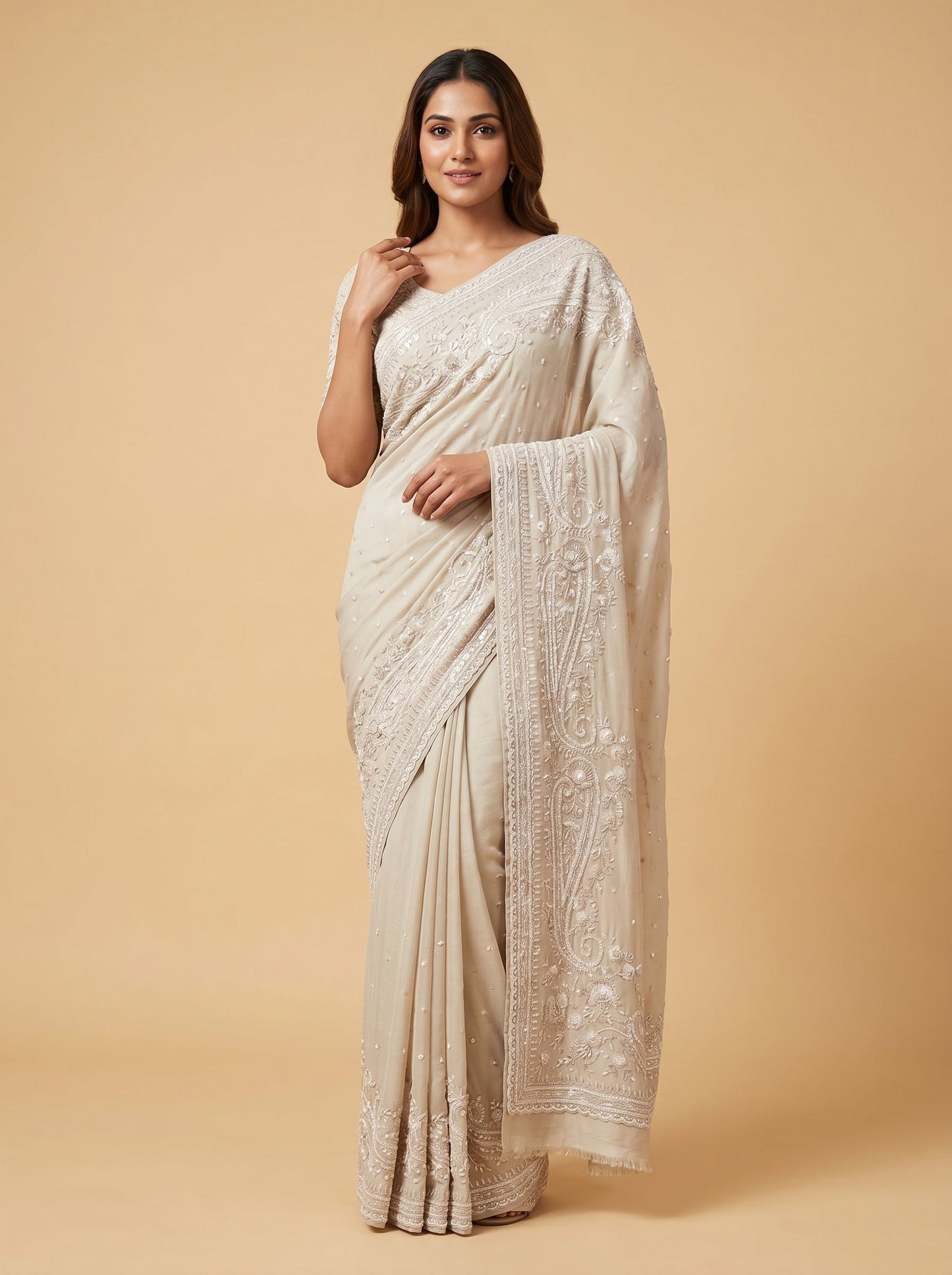Silver Radiant Embroidered Saree