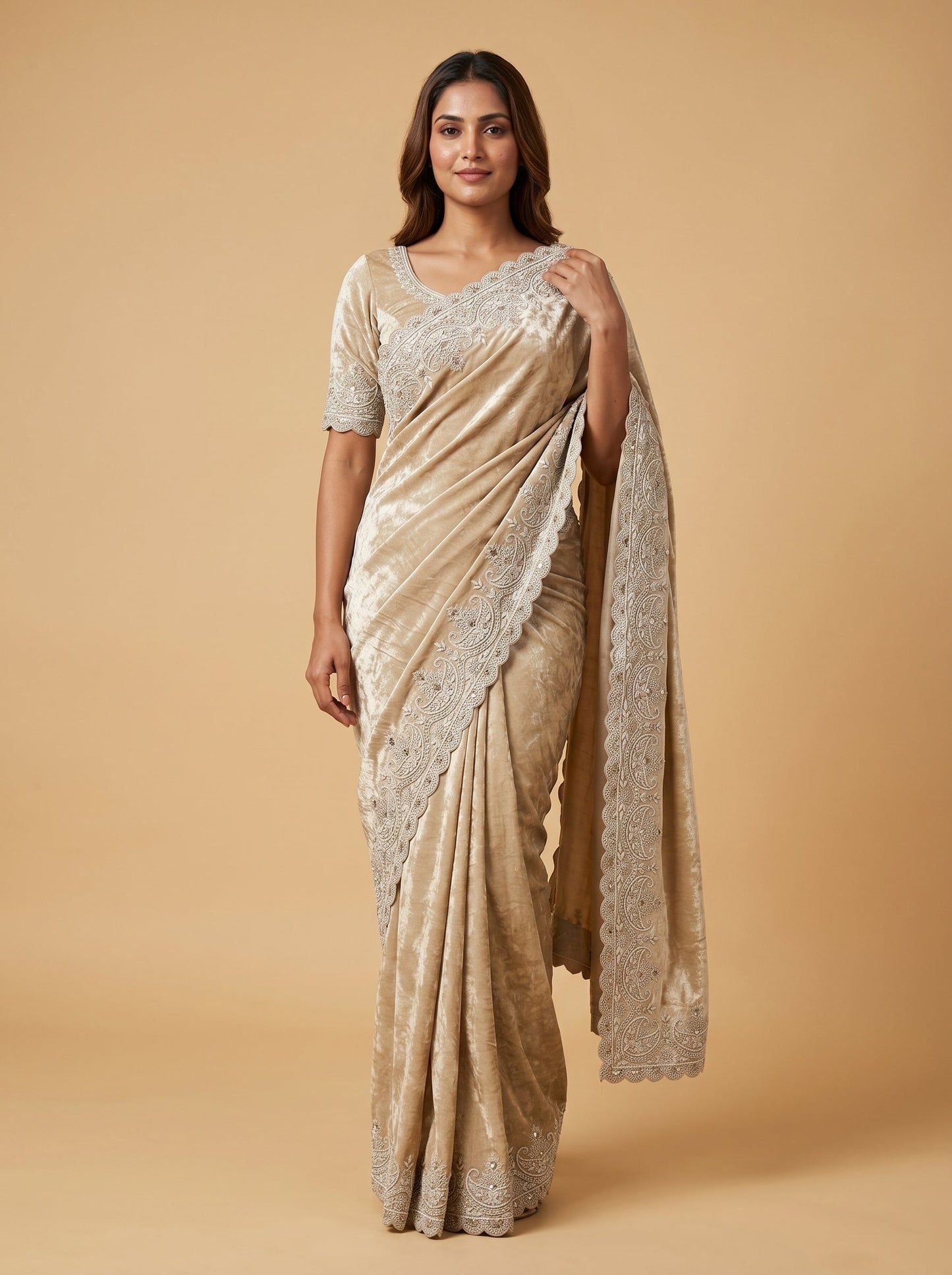 Silver Smooth Embroidered Saree