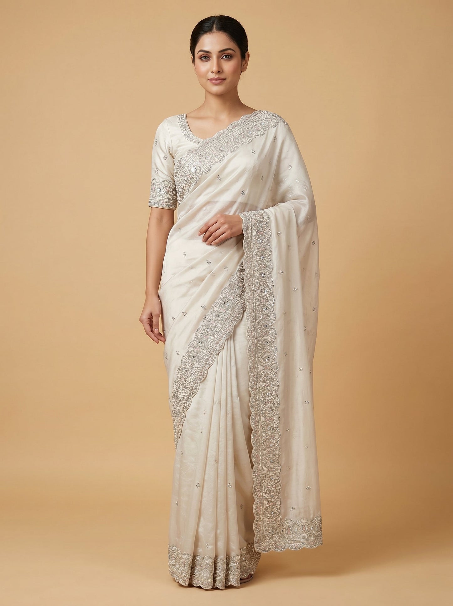 Silver Soft Detail Embroidered Saree