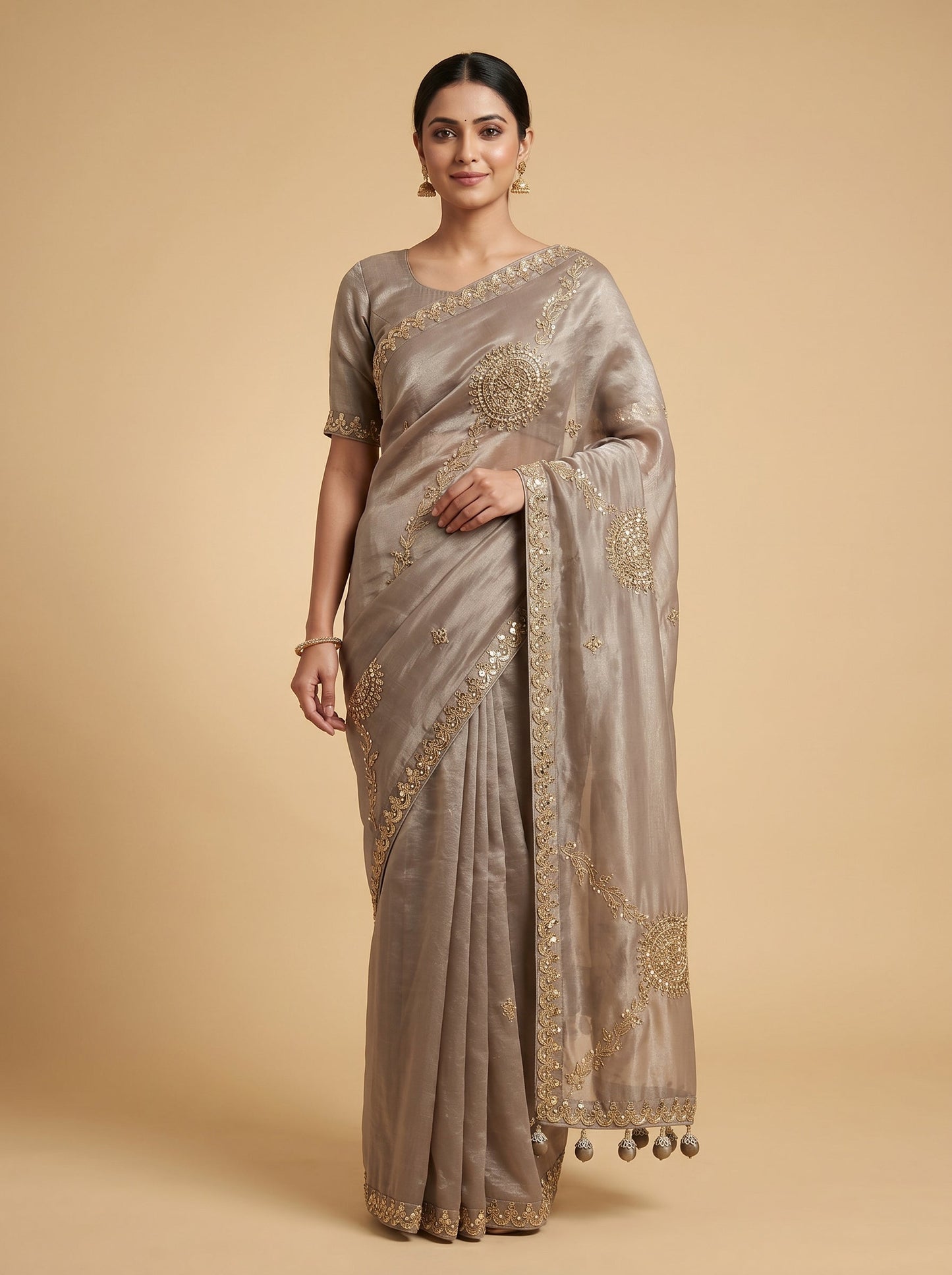 Silver Soft Shine Embroidered Saree