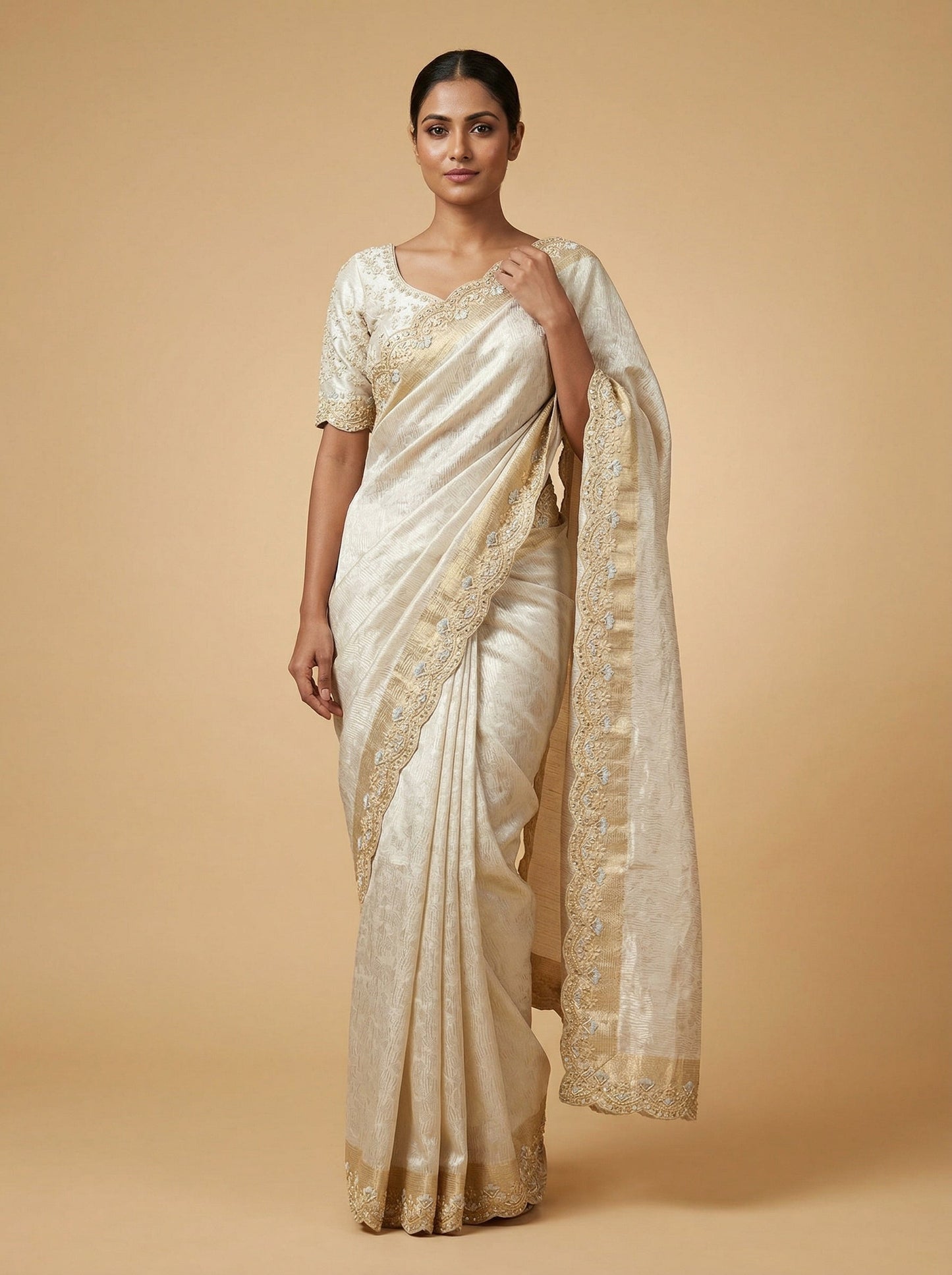 Silver Tailored Embroidered Saree