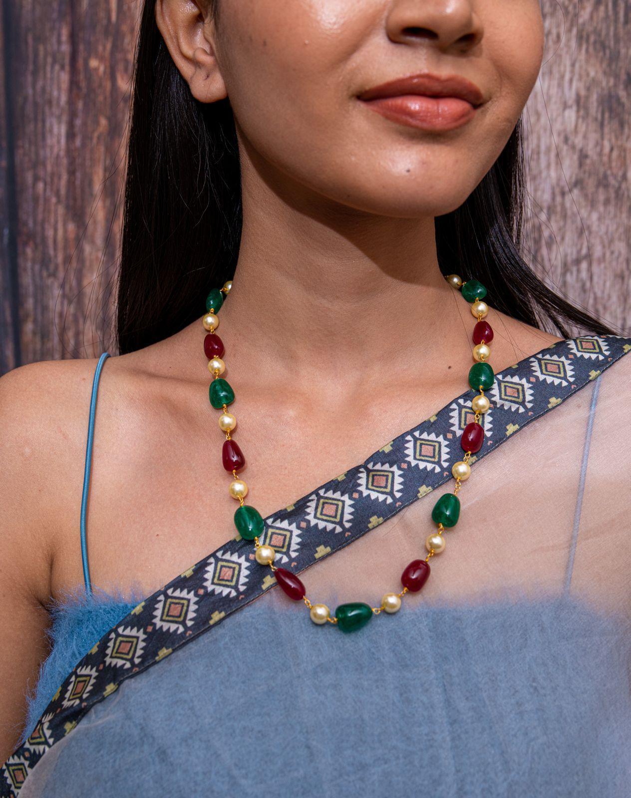 Single Line Ruby & Emerald Mala