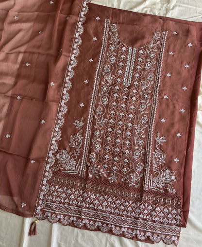KC Peach Pakistani Straight Suit For Women Chiffon