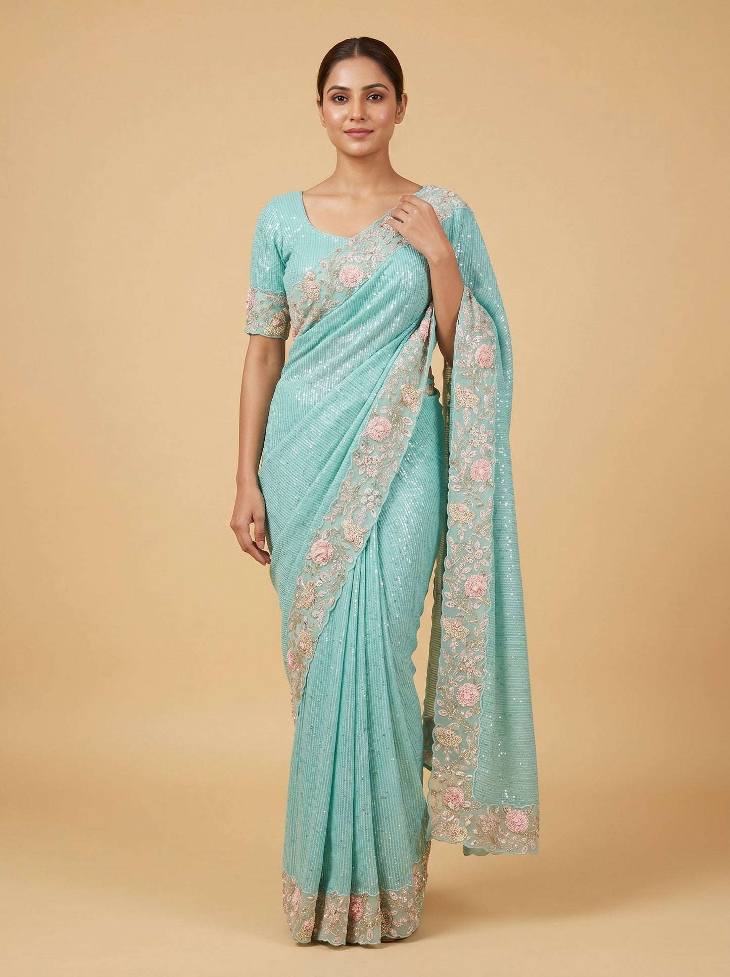 Sky Blue Airy Glow Embroidered Saree