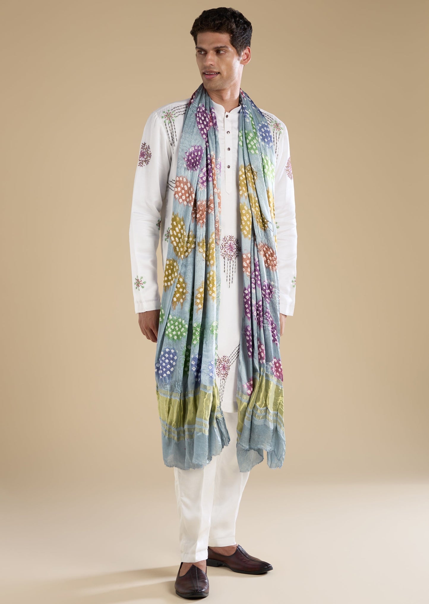 Sky Blue Hand Dyed Bandhani Pure Silk Dupatta