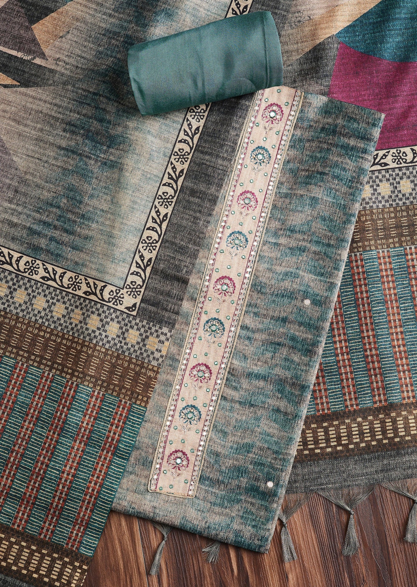 Smokey Grey Dola Silk Unstitched Suit Set