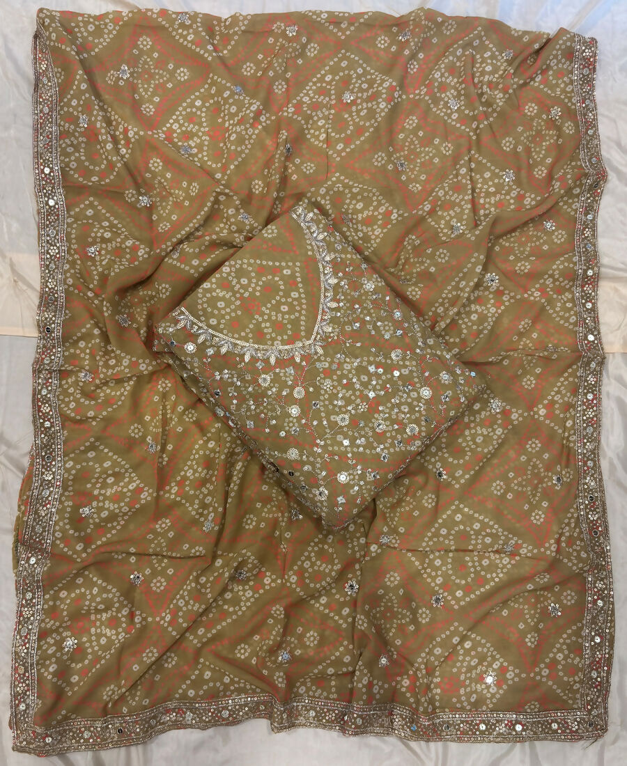 KC Mustard Bandhani Printed Heavy Emrboidery Worked Sharara Suit Ethnic Wear