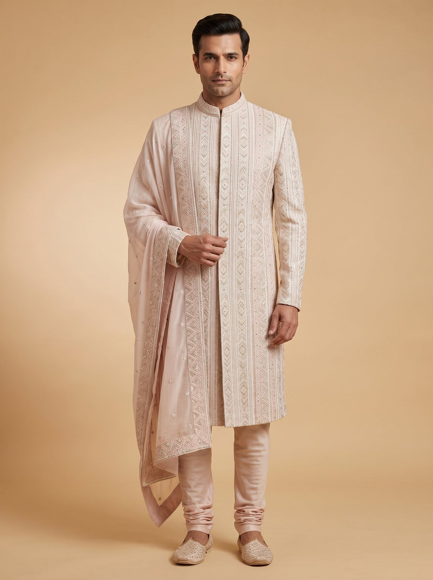 Soft Baby Pink Floral Sherwani