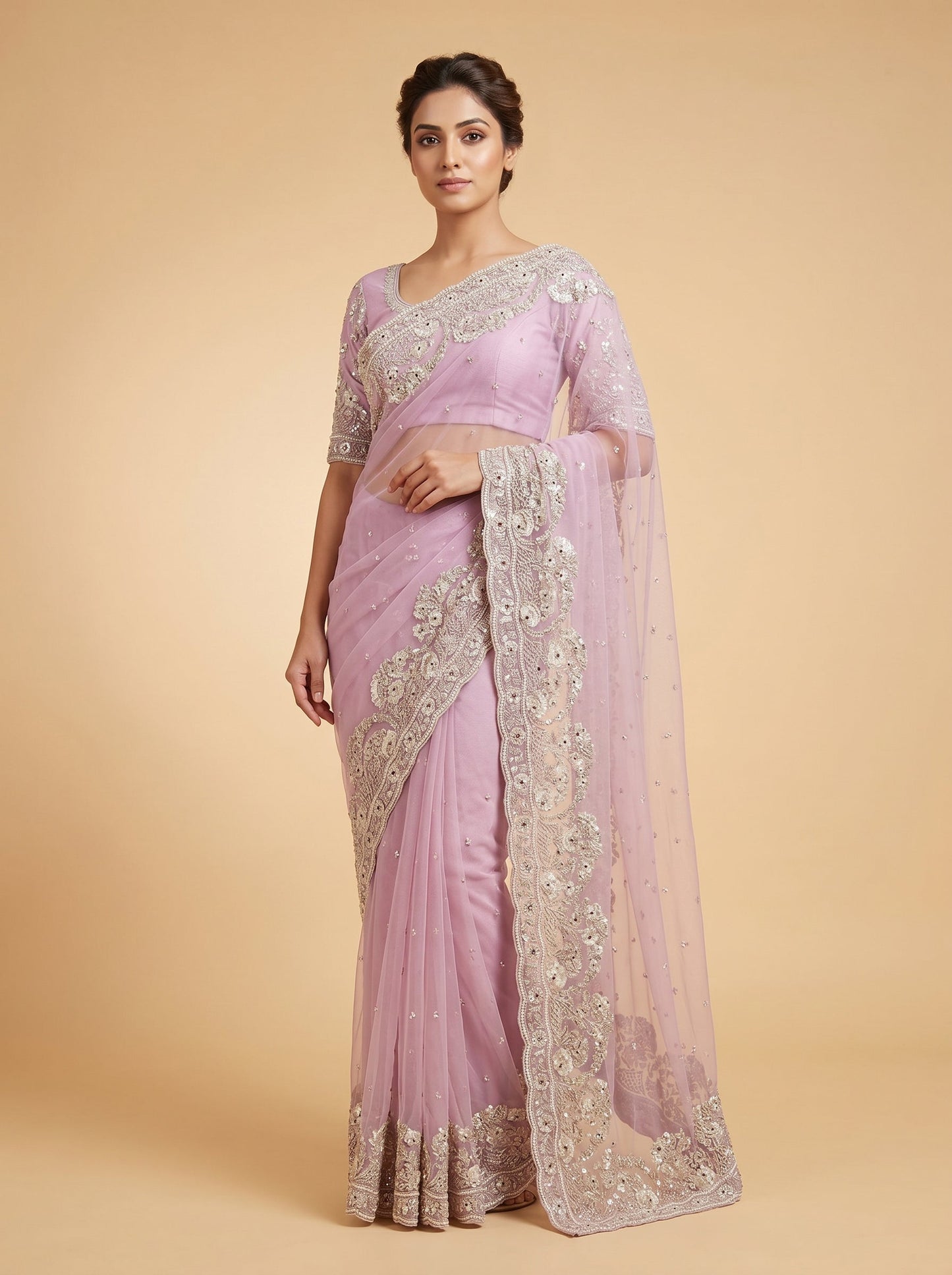 Soft Blush Embroidered Saree