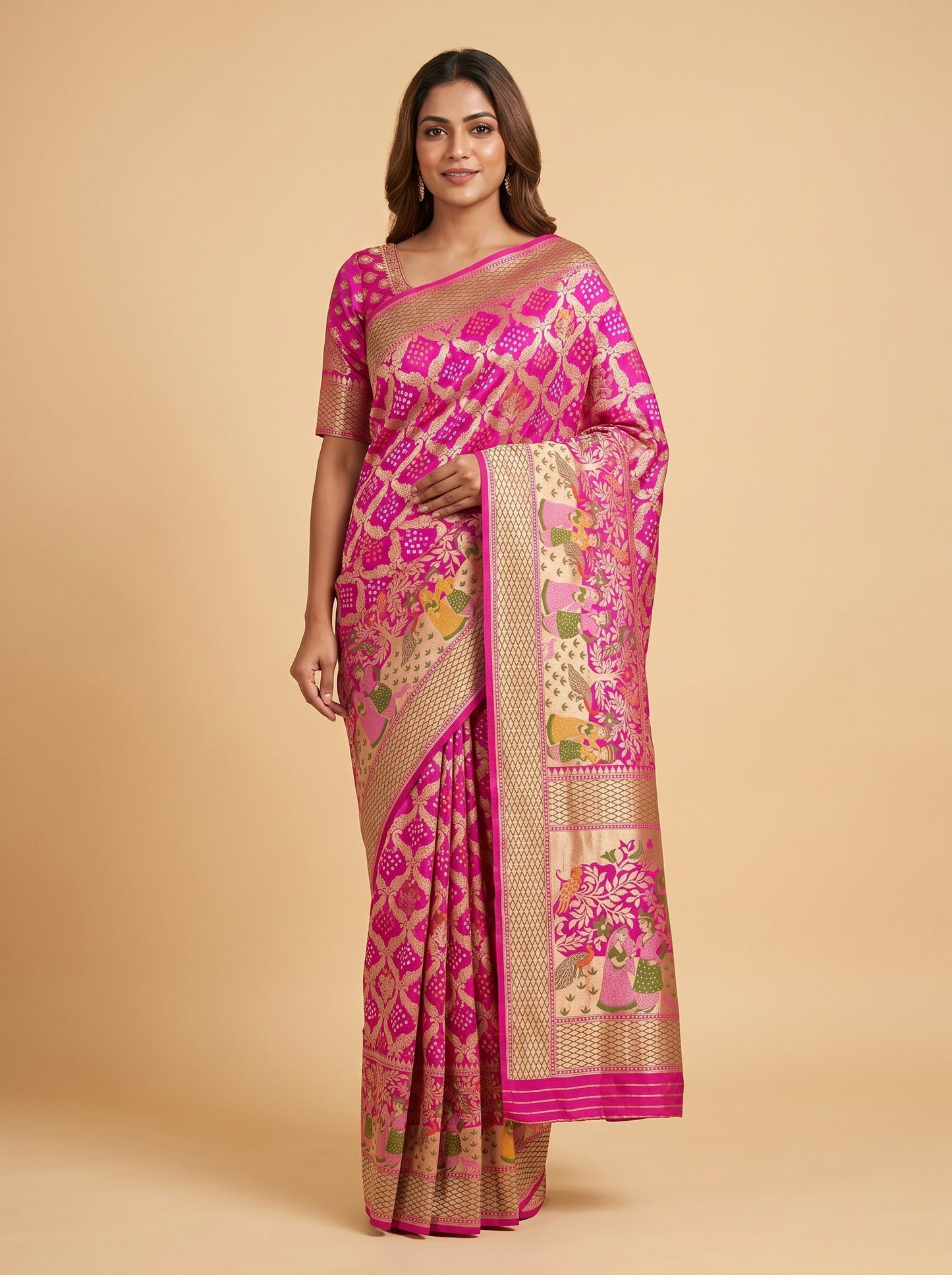 Soft Light Pink Bandhani Saree