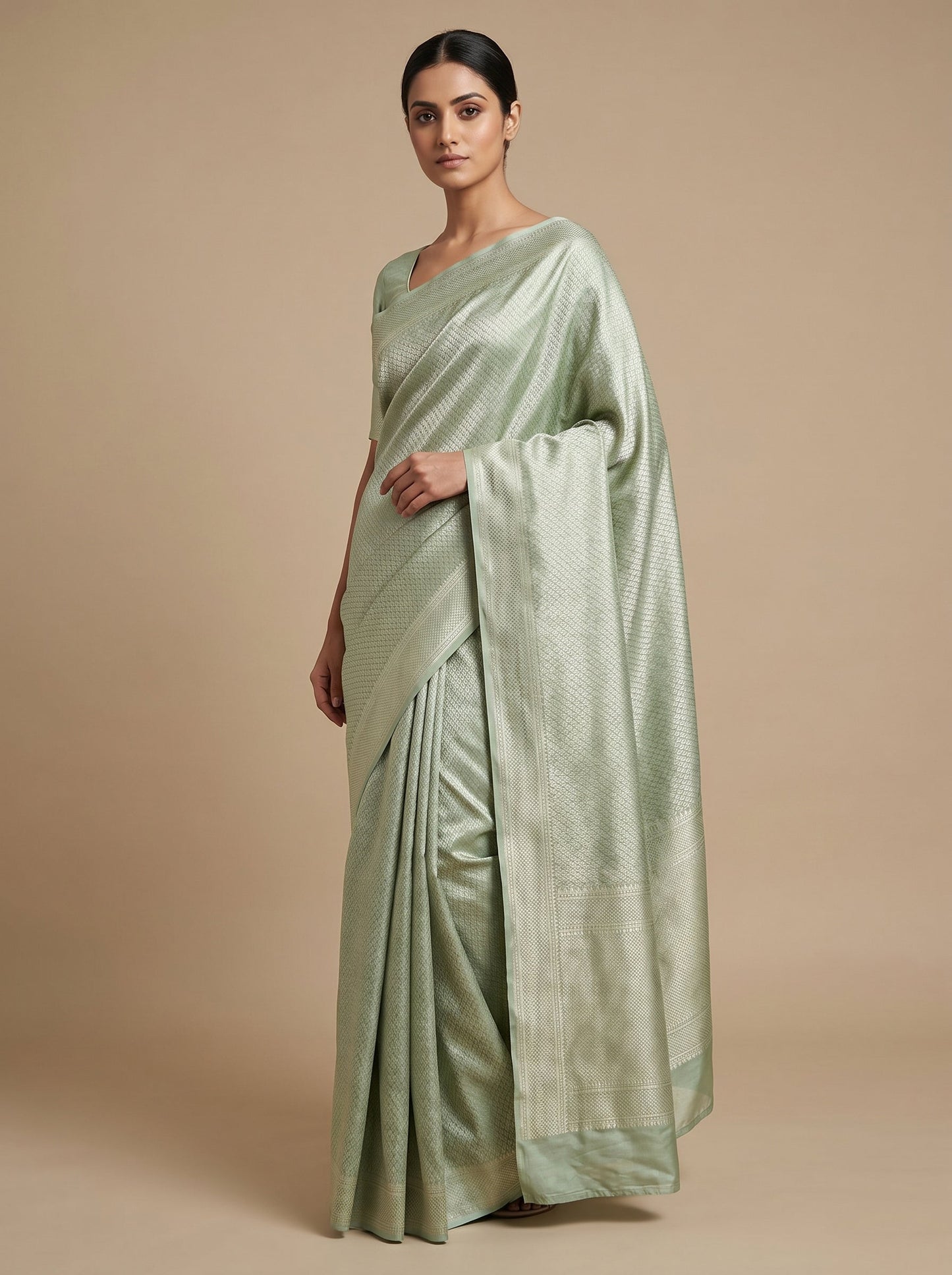 Soft Mint Pista Handloom Saree