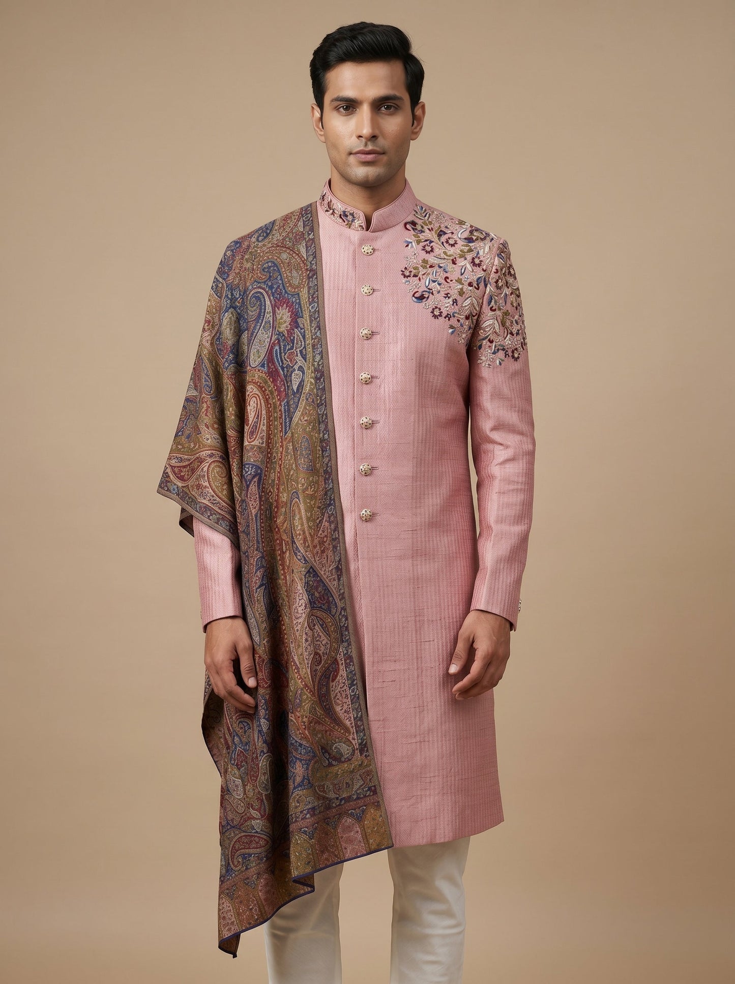 Soft pink sherwani