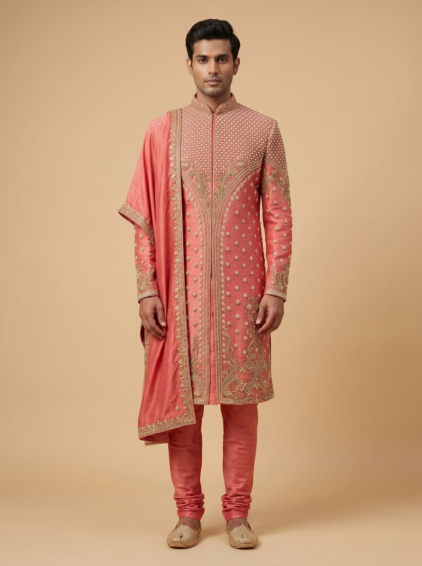 Soft rose pink sherwani