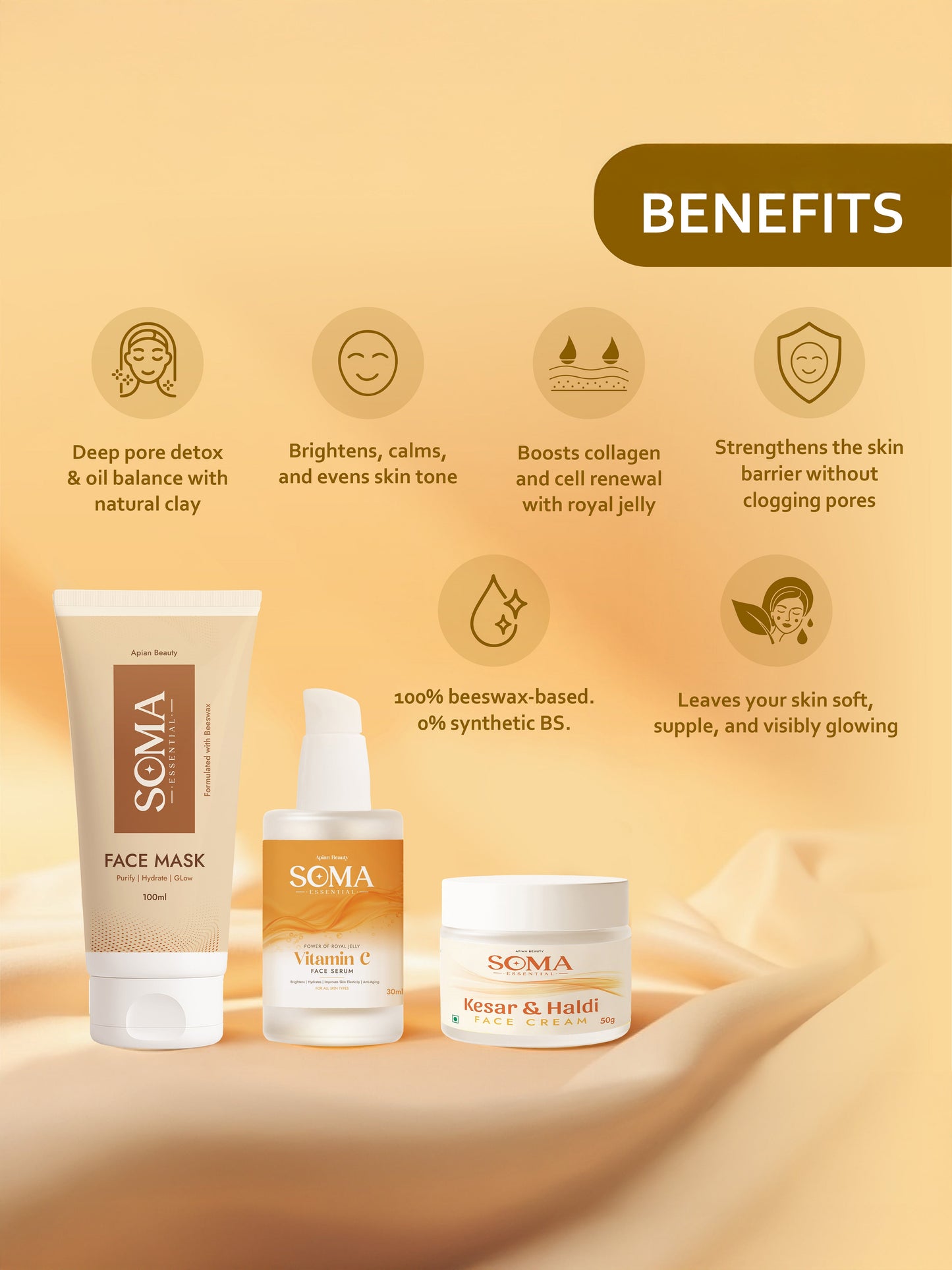 Soma Essential D-Tan Mask + Royal Jelly Vitamin C Serum + Day cream For Weekly Glow