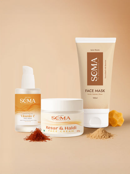 Soma Essential D-Tan Mask + Royal Jelly Vitamin C Serum + Day cream For Weekly Glow